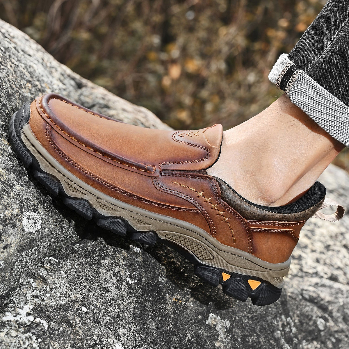 Men's Leather Slip On Walking Shoes with Cushioned Ergonomic Support