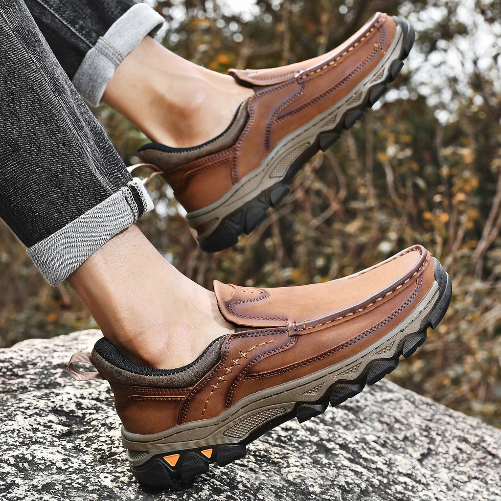Men's Leather Slip On Walking Shoes with Cushioned Ergonomic Support