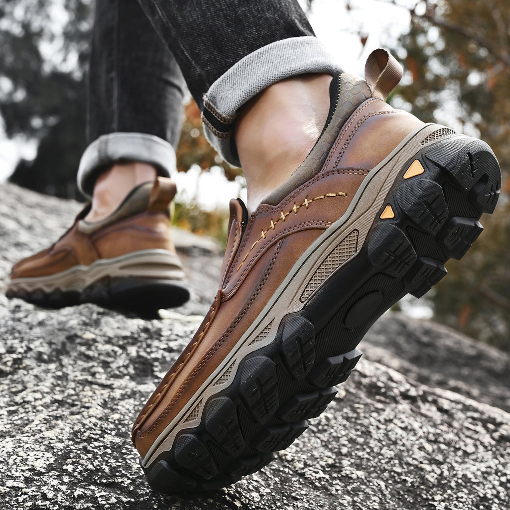Men's Leather Slip On Walking Shoes with Cushioned Ergonomic Support