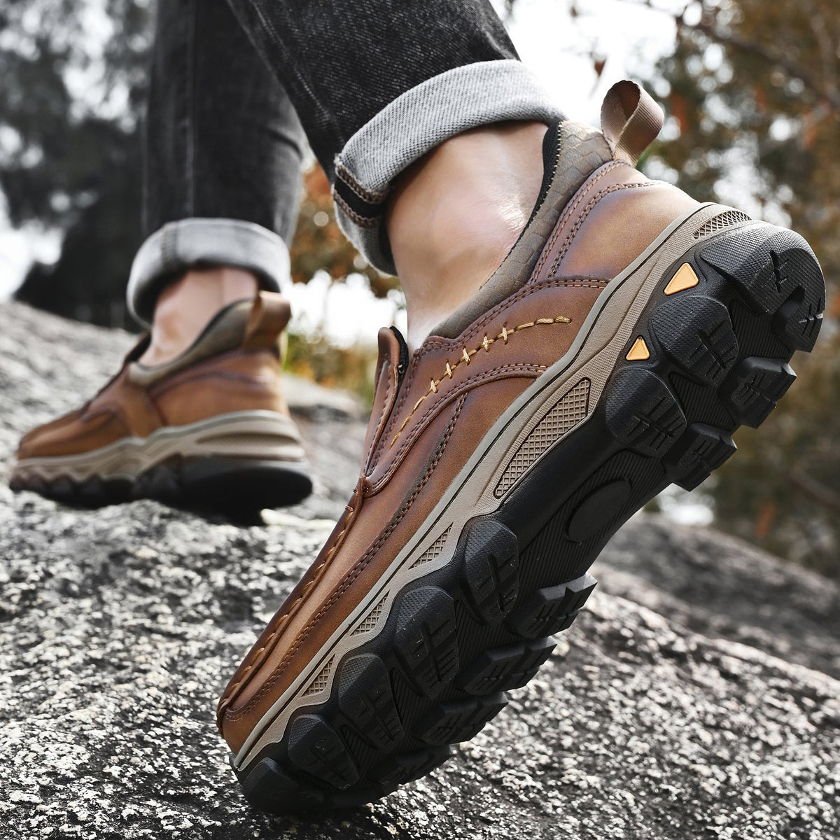 Men's Leather Slip On Walking Shoes with Cushioned Ergonomic Support