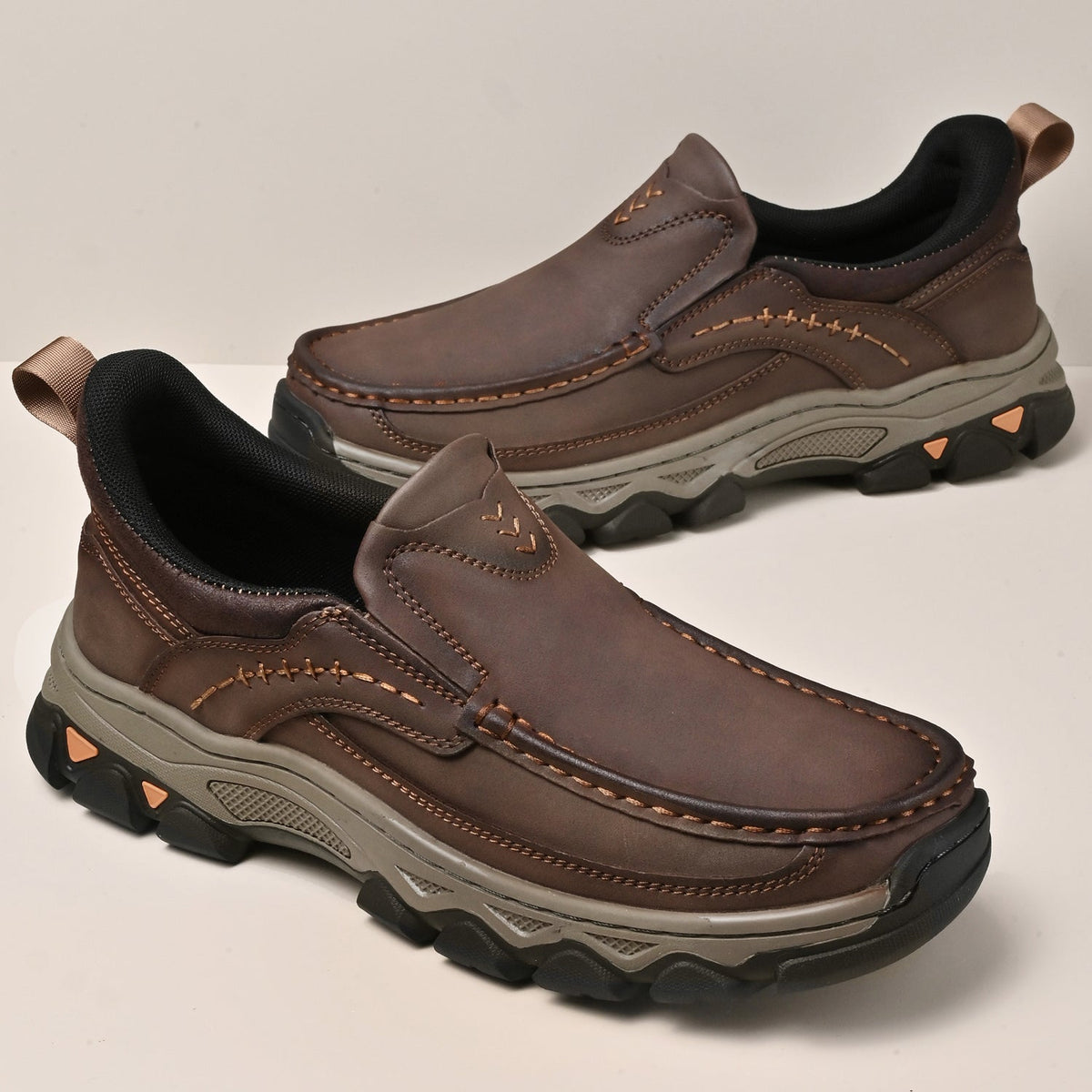 Men's Leather Slip On Walking Shoes with Cushioned Ergonomic Support