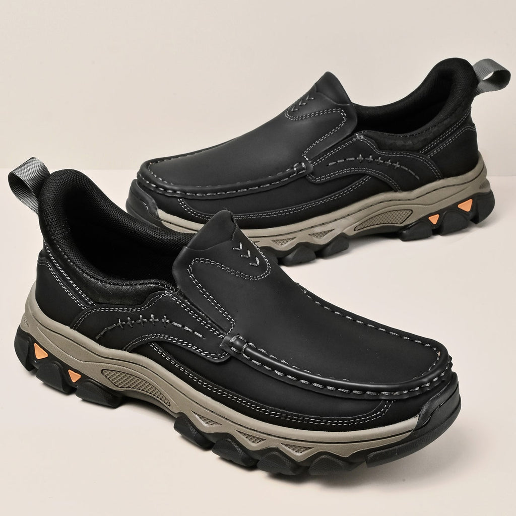 Men's Leather Slip On Walking Shoes with Cushioned Ergonomic Support
