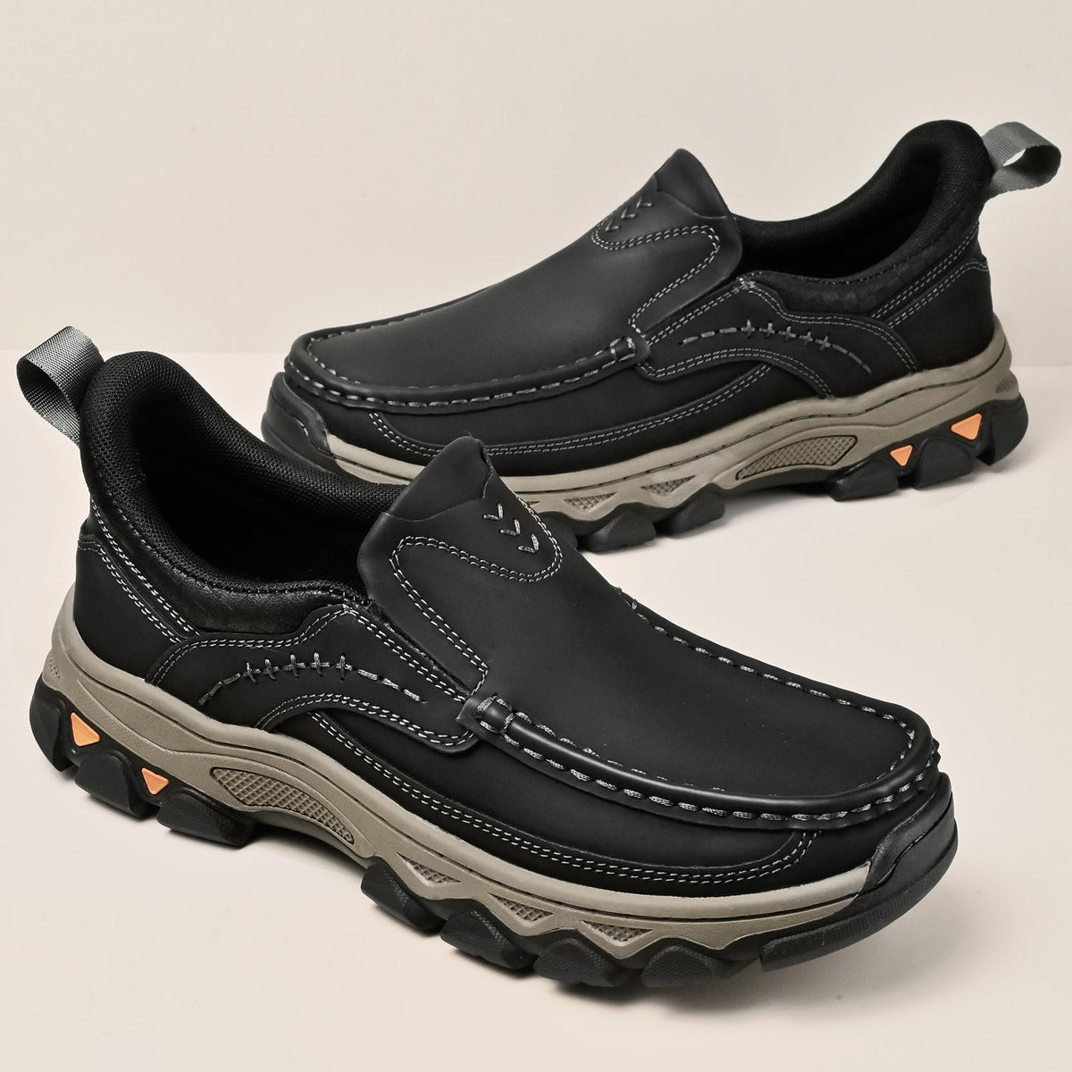 Men's Leather Slip On Walking Shoes with Cushioned Ergonomic Support
