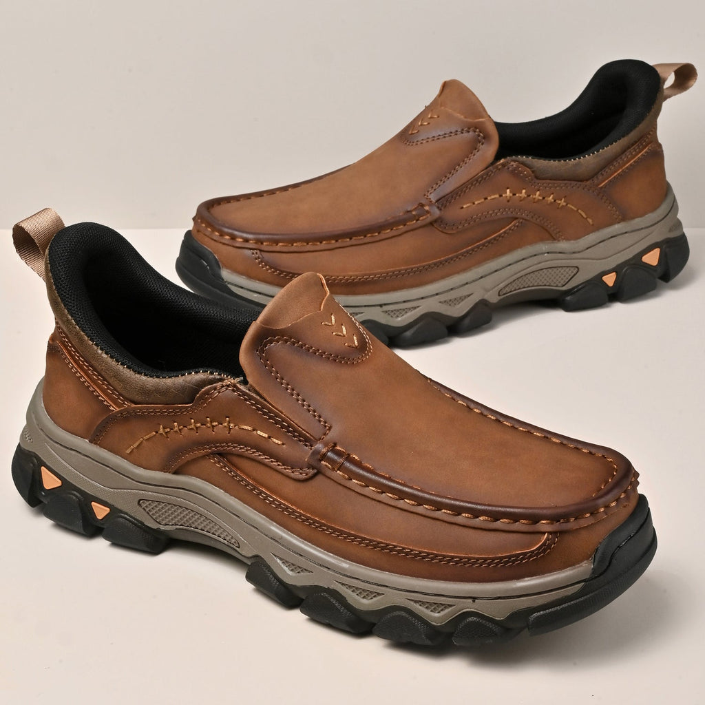 Men's Leather Slip On Walking Shoes with Cushioned Ergonomic Support