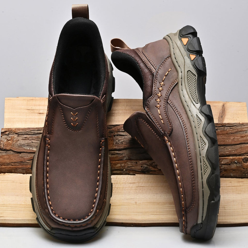 Men's Leather Slip On Walking Shoes with Cushioned Ergonomic Support