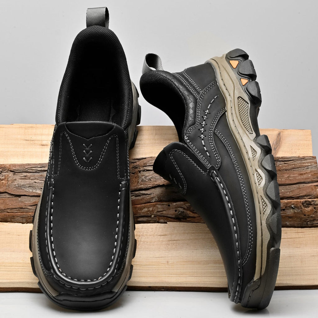 Men's Leather Slip On Walking Shoes with Cushioned Ergonomic Support