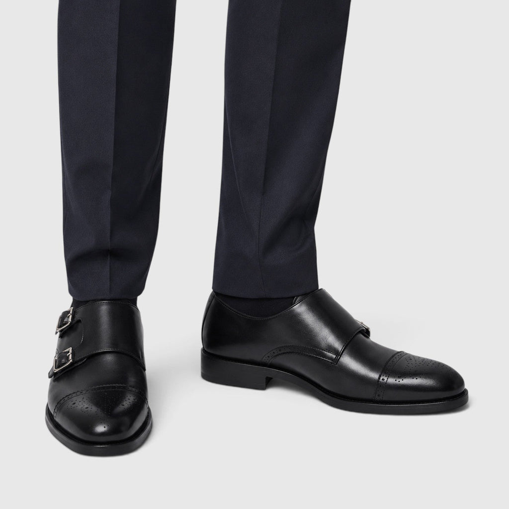 Men's Formal Shoes with Double Monk Strap Leather Look Upper and Tapered Toe