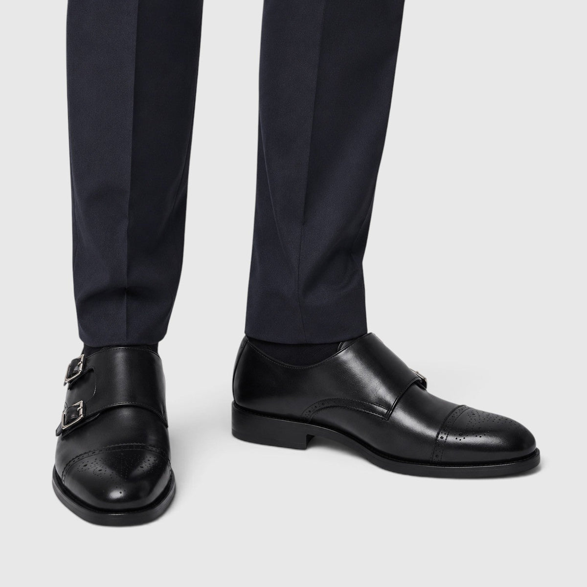 Men's Formal Shoes with Double Monk Strap Leather Look Upper and Tapered Toe
