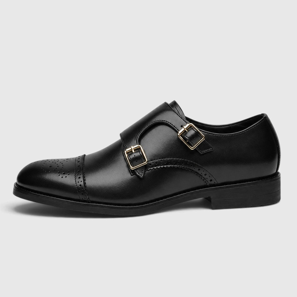 Men's Formal Shoes with Double Monk Strap Leather Look Upper and Tapered Toe