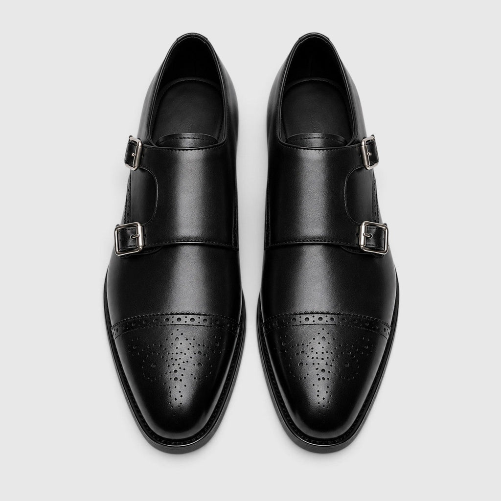 Men's Formal Shoes with Double Monk Strap Leather Look Upper and Tapered Toe