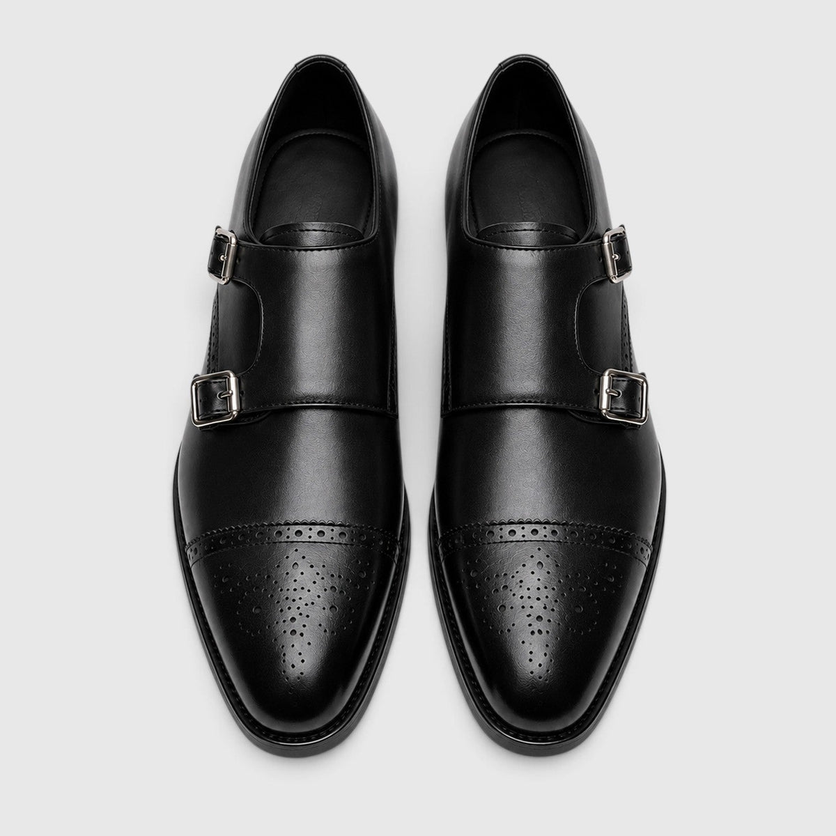 Men's Formal Shoes with Double Monk Strap Leather Look Upper and Tapered Toe