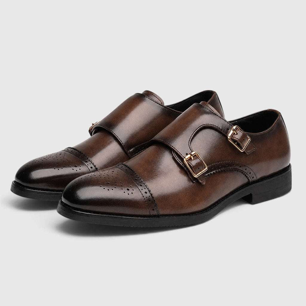 Men's Formal Shoes with Double Monk Strap Leather Look Upper and Tapered Toe
