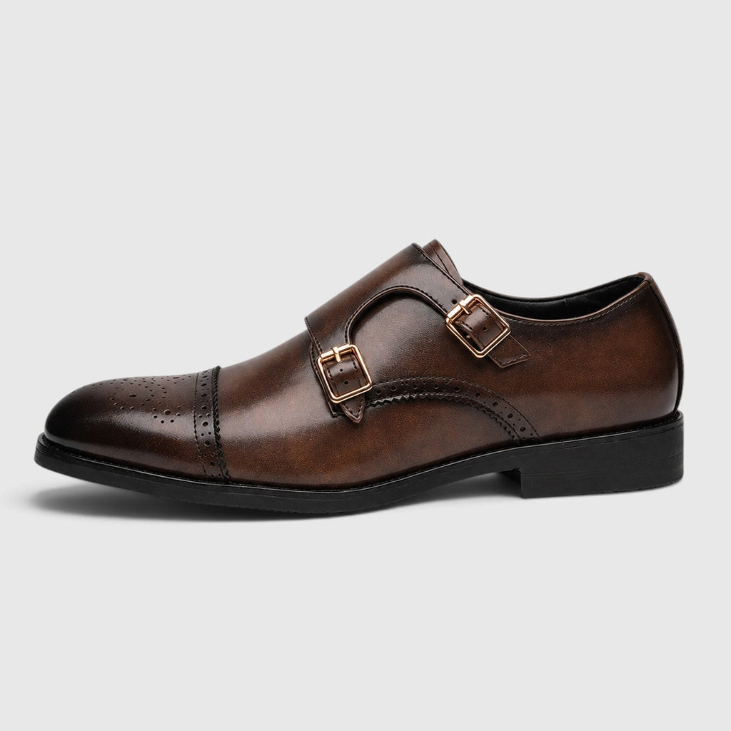 Men's Formal Shoes with Double Monk Strap Leather Look Upper and Tapered Toe