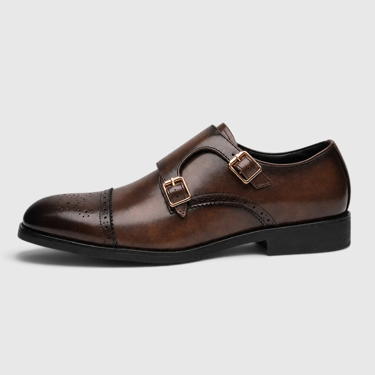 Men's Formal Shoes with Double Monk Strap Leather Look Upper and Tapered Toe
