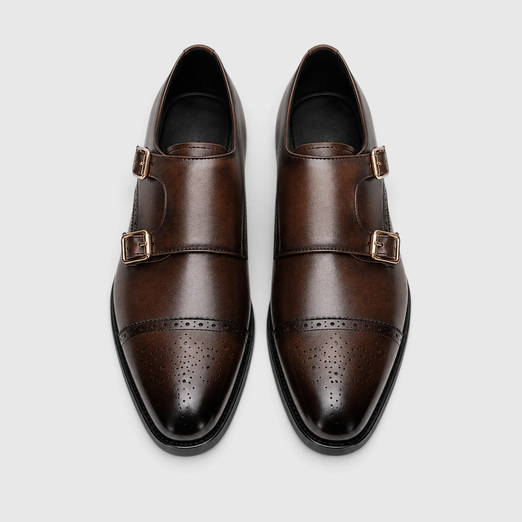 Men's Formal Shoes with Double Monk Strap Leather Look Upper and Tapered Toe