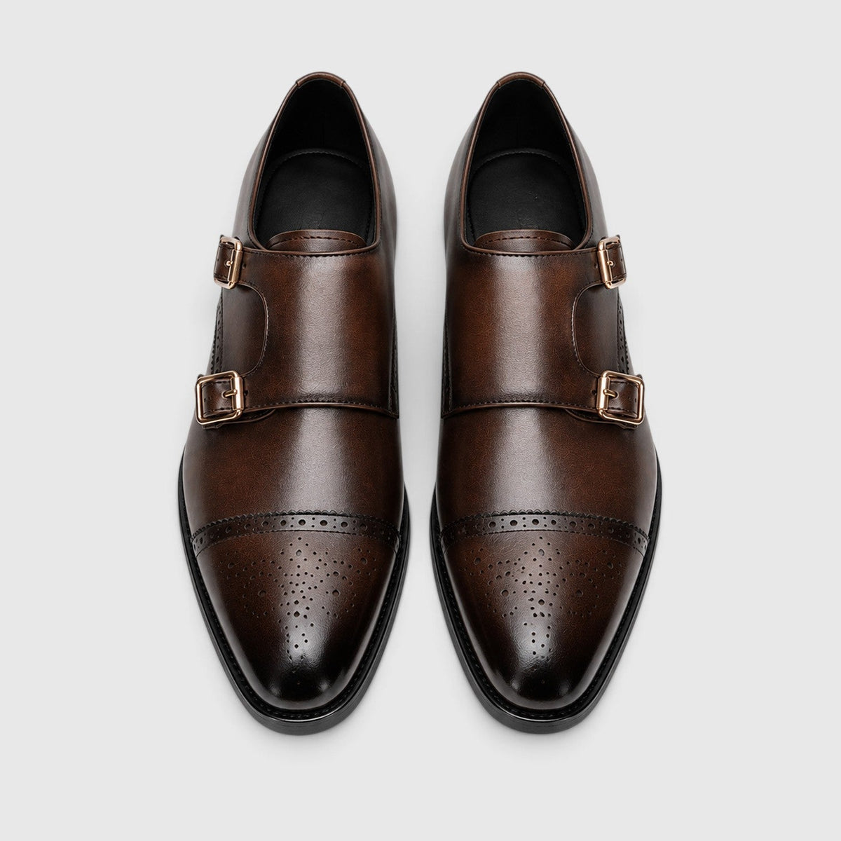 Men's Formal Shoes with Double Monk Strap Leather Look Upper and Tapered Toe
