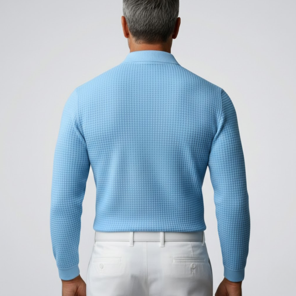 Men's Long Sleeve Polo Sweater with Classic Button Collar and Fitted Silhouette