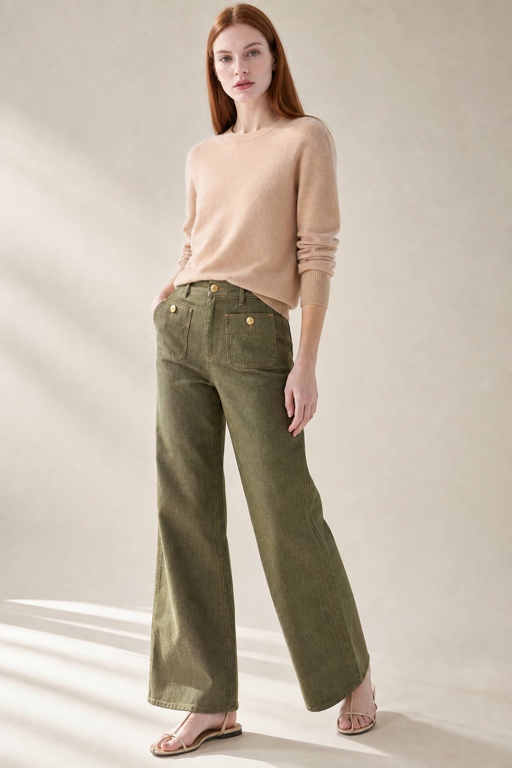 Women's High Waisted Wide Leg Stretch Jeans with Front Pockets