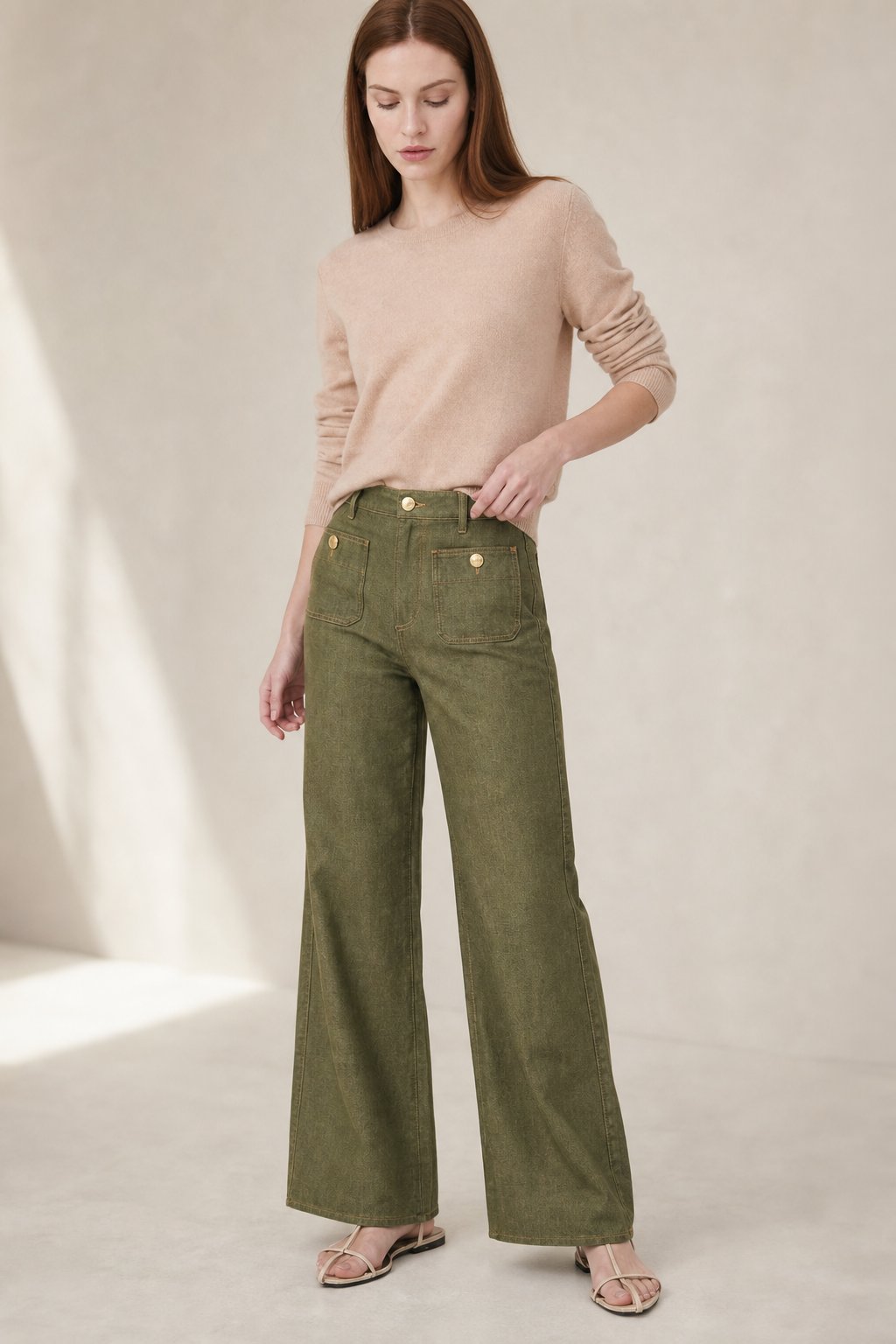 Women's High Waisted Wide Leg Stretch Jeans with Front Pockets