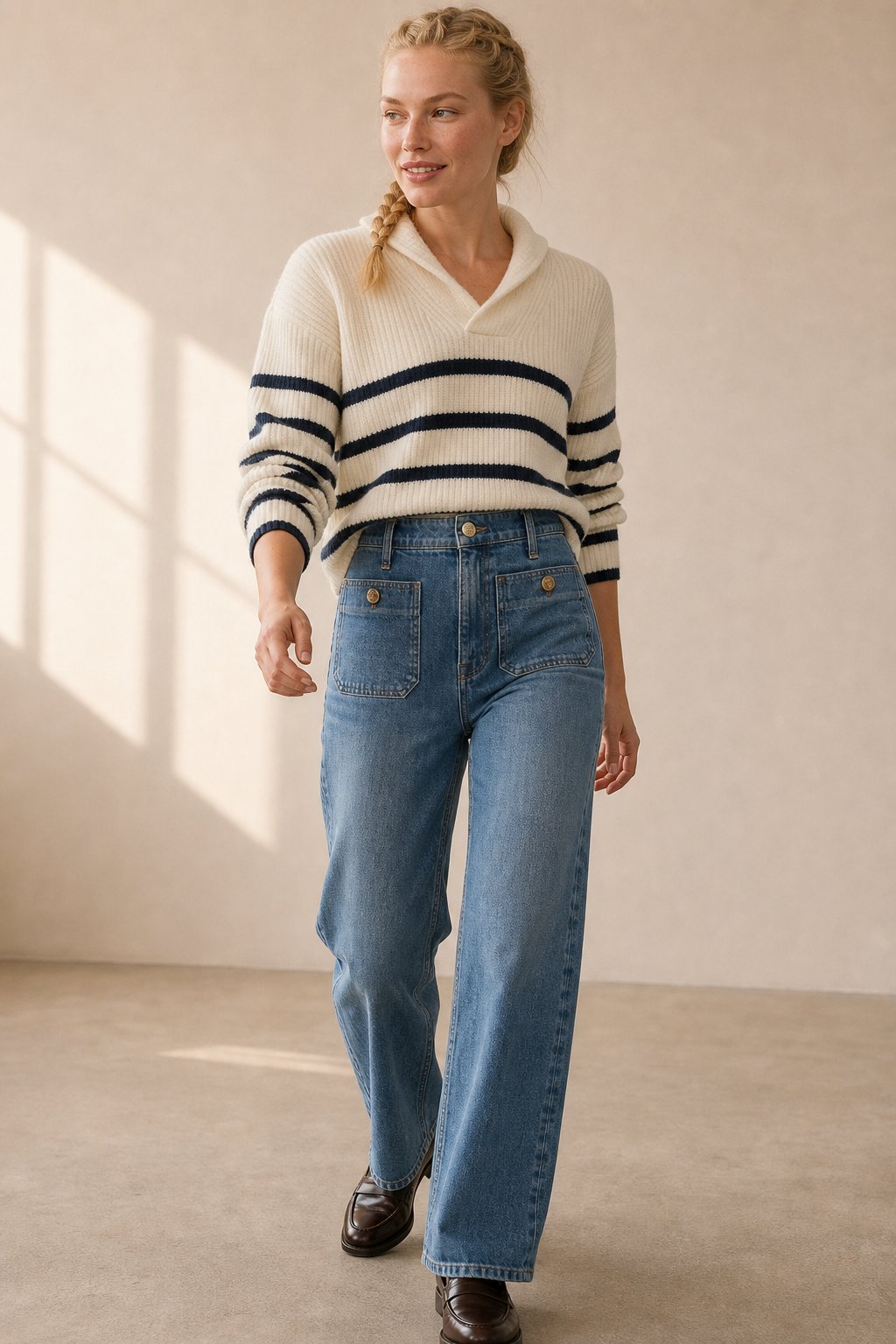 Women's High Waisted Wide Leg Stretch Jeans with Front Pockets
