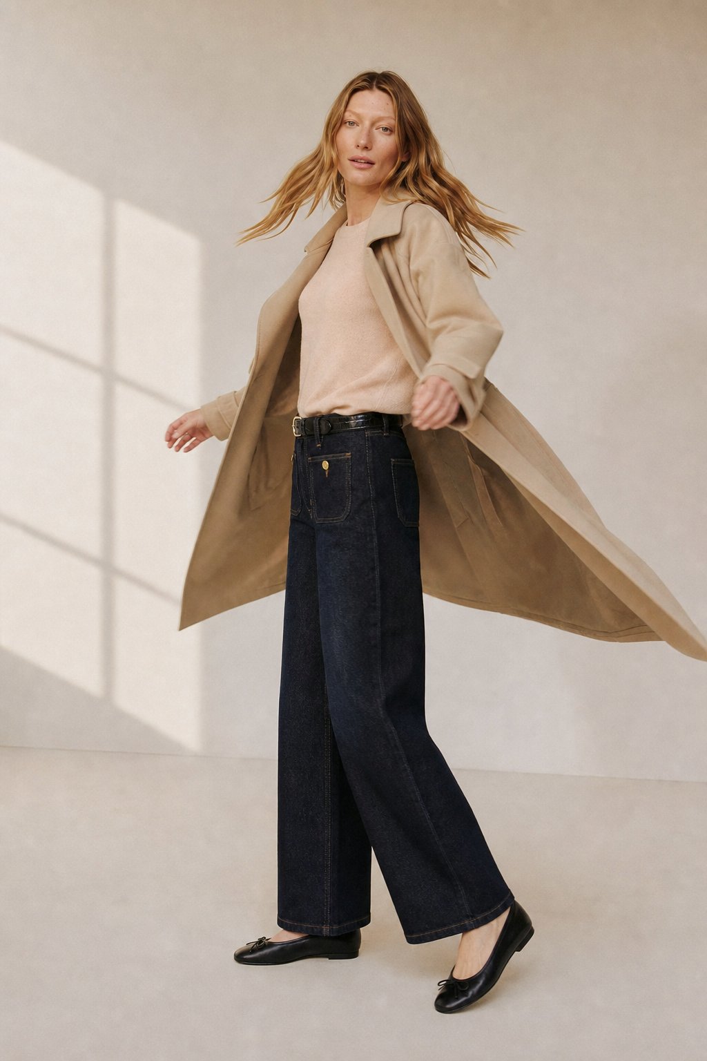 Women's High Waisted Wide Leg Stretch Jeans with Front Pockets