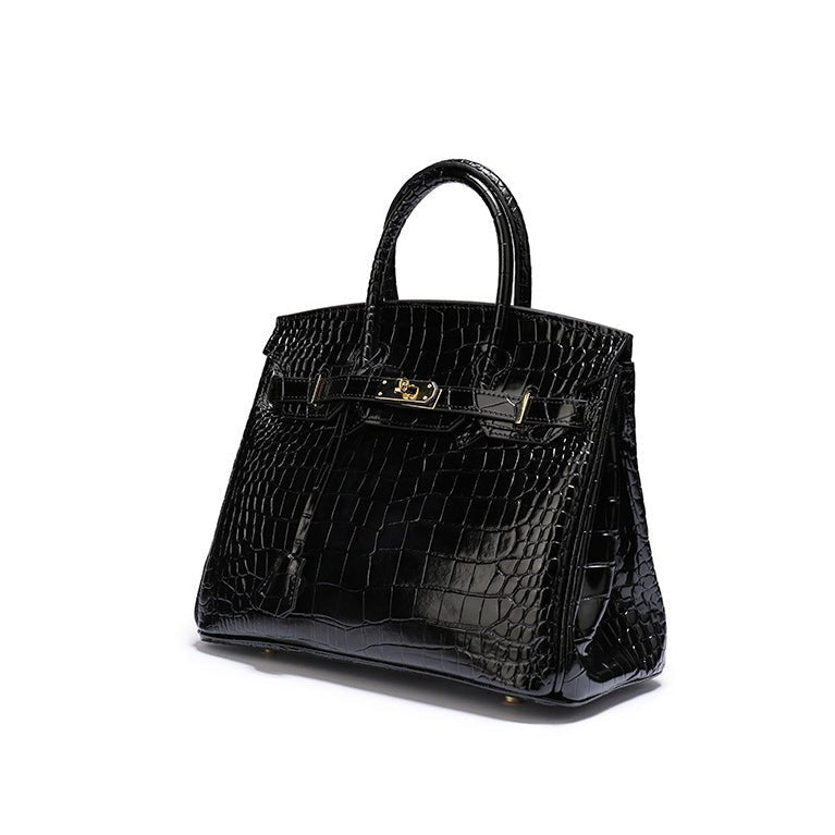 Women's Leather Handbag with Multiple Pockets and Twist Lock Closure