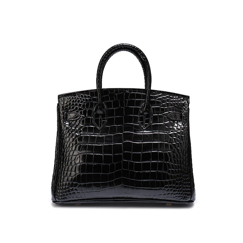 Women's Leather Handbag with Multiple Pockets and Twist Lock Closure