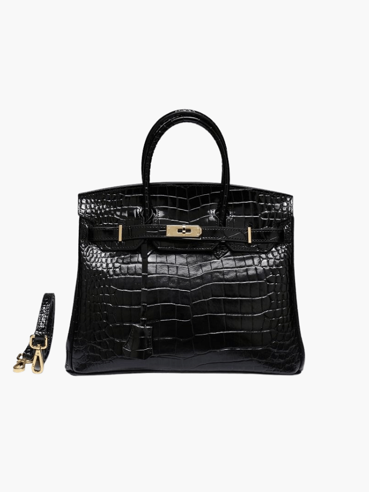 Women's Leather Handbag with Multiple Pockets and Twist Lock Closure