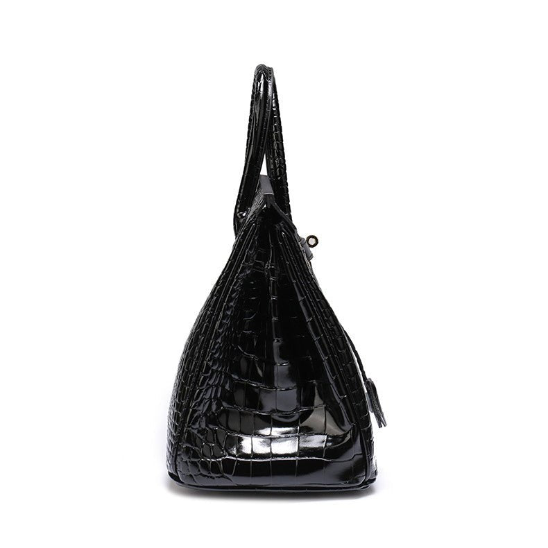 Women's Leather Handbag with Multiple Pockets and Twist Lock Closure