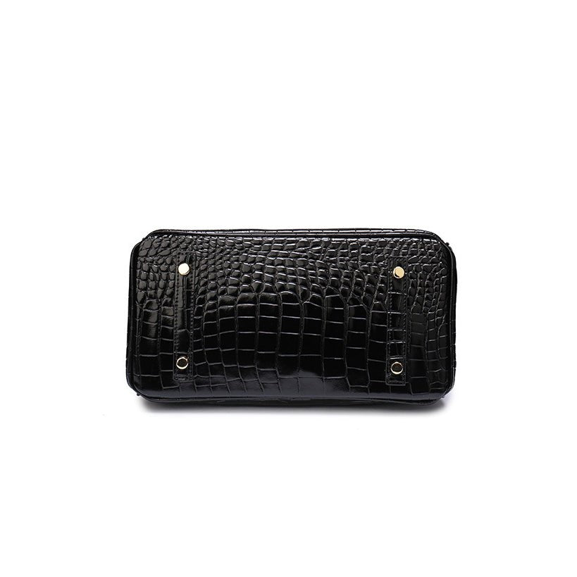 Women's Leather Handbag with Multiple Pockets and Twist Lock Closure