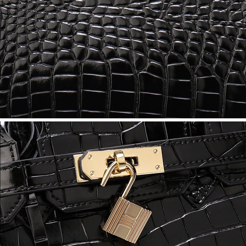 Women's Leather Handbag with Multiple Pockets and Twist Lock Closure