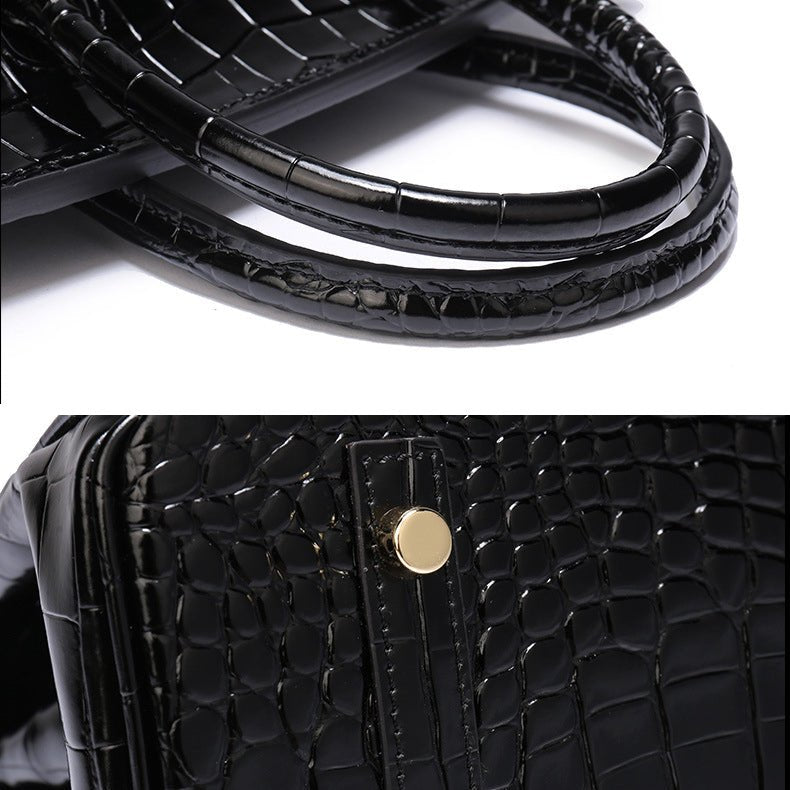Women's Leather Handbag with Multiple Pockets and Twist Lock Closure