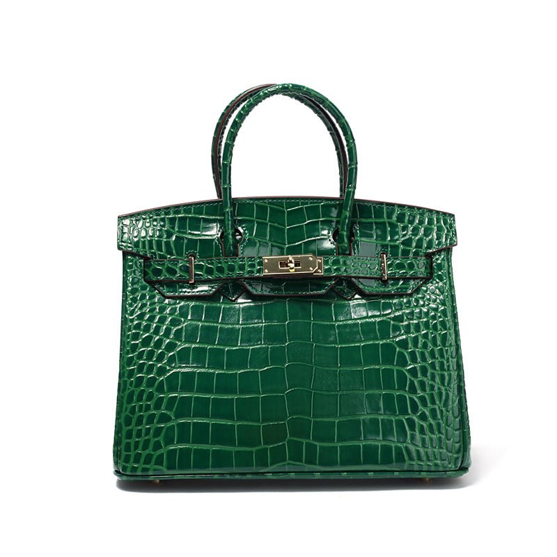 Women's Leather Handbag with Multiple Pockets and Twist Lock Closure