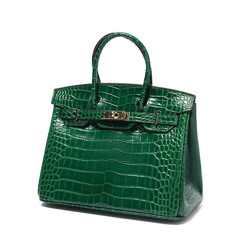 Women's Leather Handbag with Multiple Pockets and Twist Lock Closure