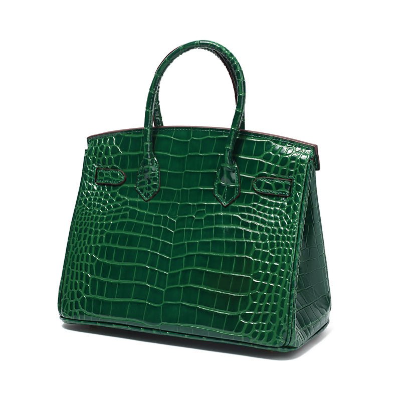 Women's Leather Handbag with Multiple Pockets and Twist Lock Closure