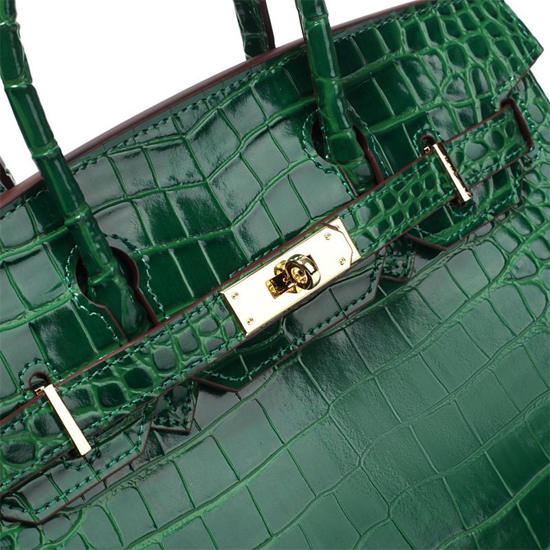Women's Leather Handbag with Multiple Pockets and Twist Lock Closure