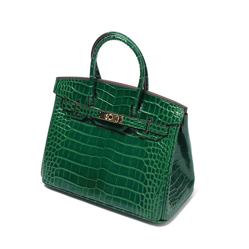 Women's Leather Handbag with Multiple Pockets and Twist Lock Closure