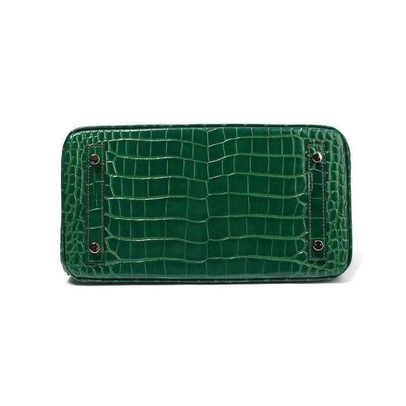 Women's Leather Handbag with Multiple Pockets and Twist Lock Closure