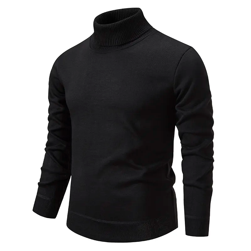 Men's Fine Knit Turtleneck Sweater with Slim Fit High Collar and Long Sleeves