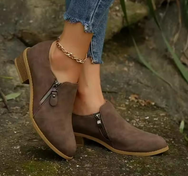Women's Ankle Boots with Cushioned Footbed and Side Zipper Closure