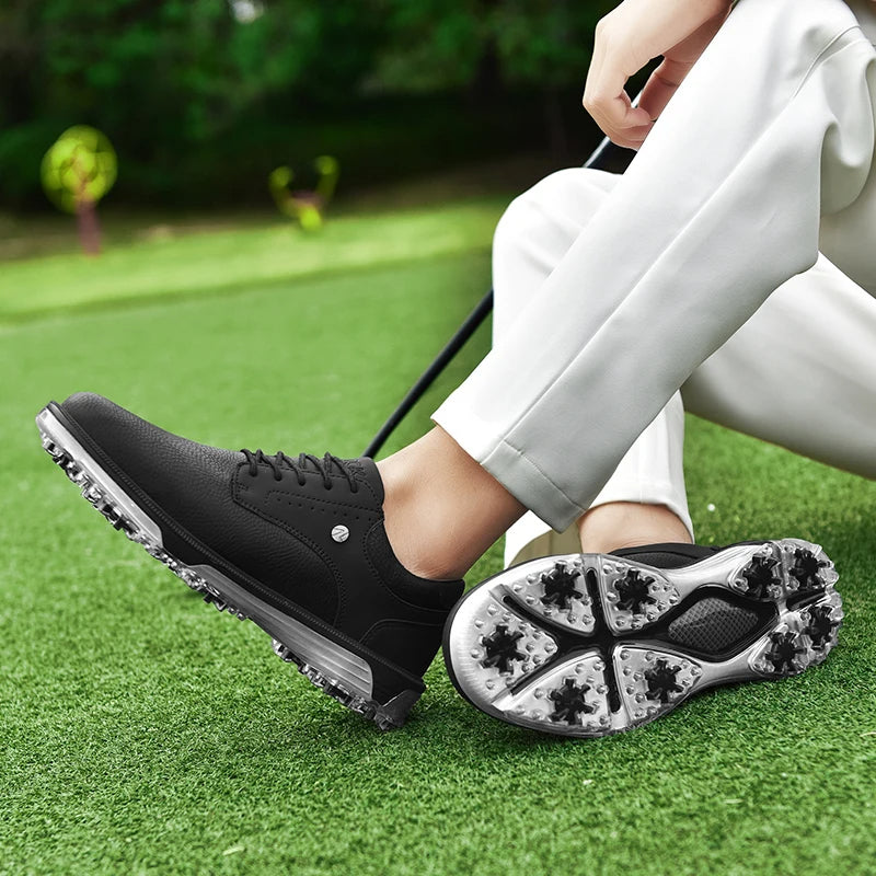Men's Waterproof Golf Shoes with Full Grain Leather and Non Slip Grip