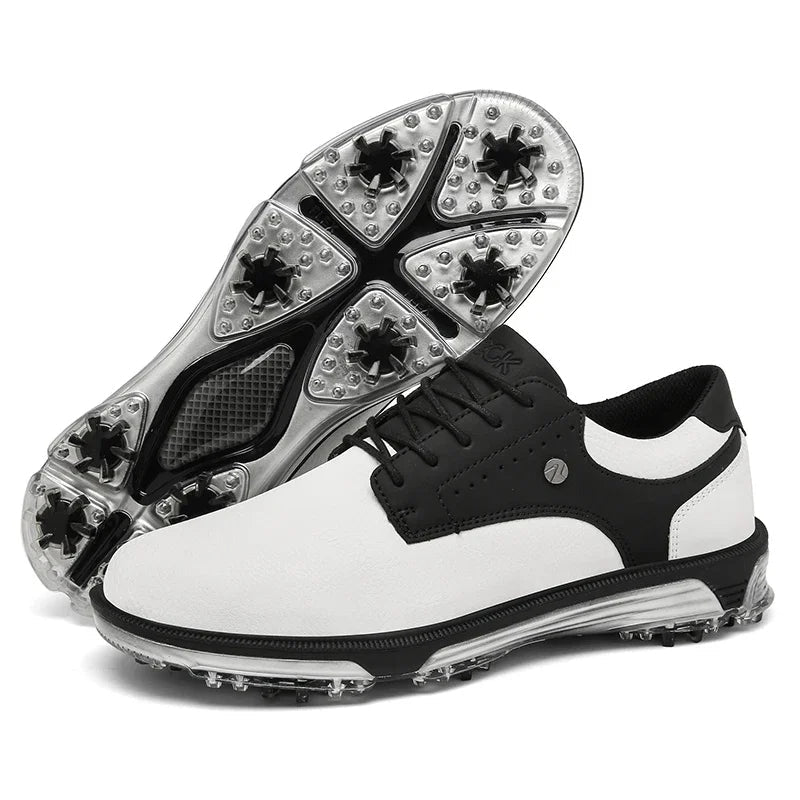 Men's Waterproof Golf Shoes with Full Grain Leather and Non Slip Grip