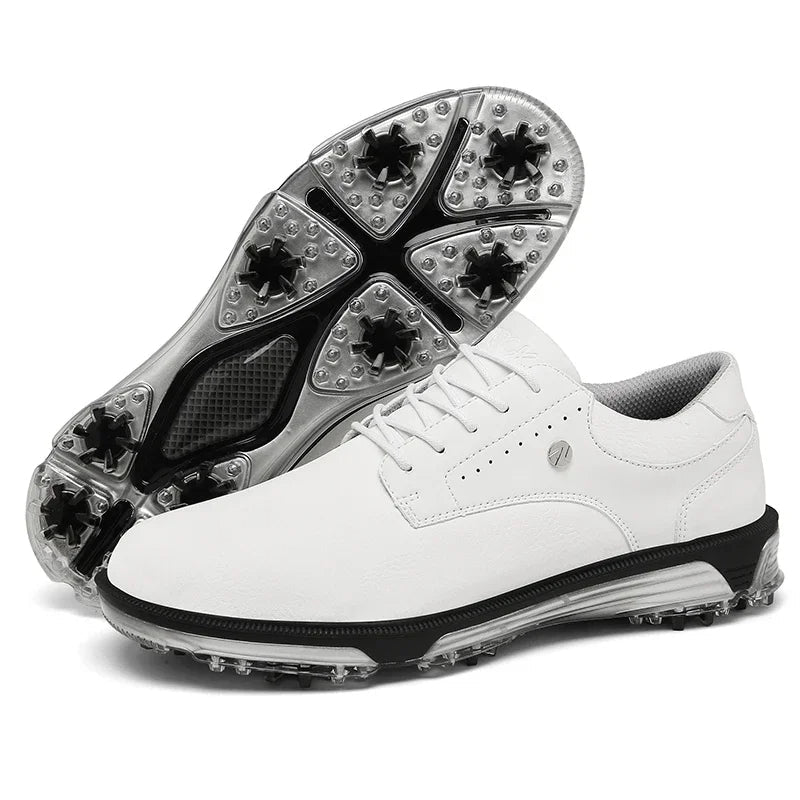 Men's Waterproof Golf Shoes with Full Grain Leather and Non Slip Grip