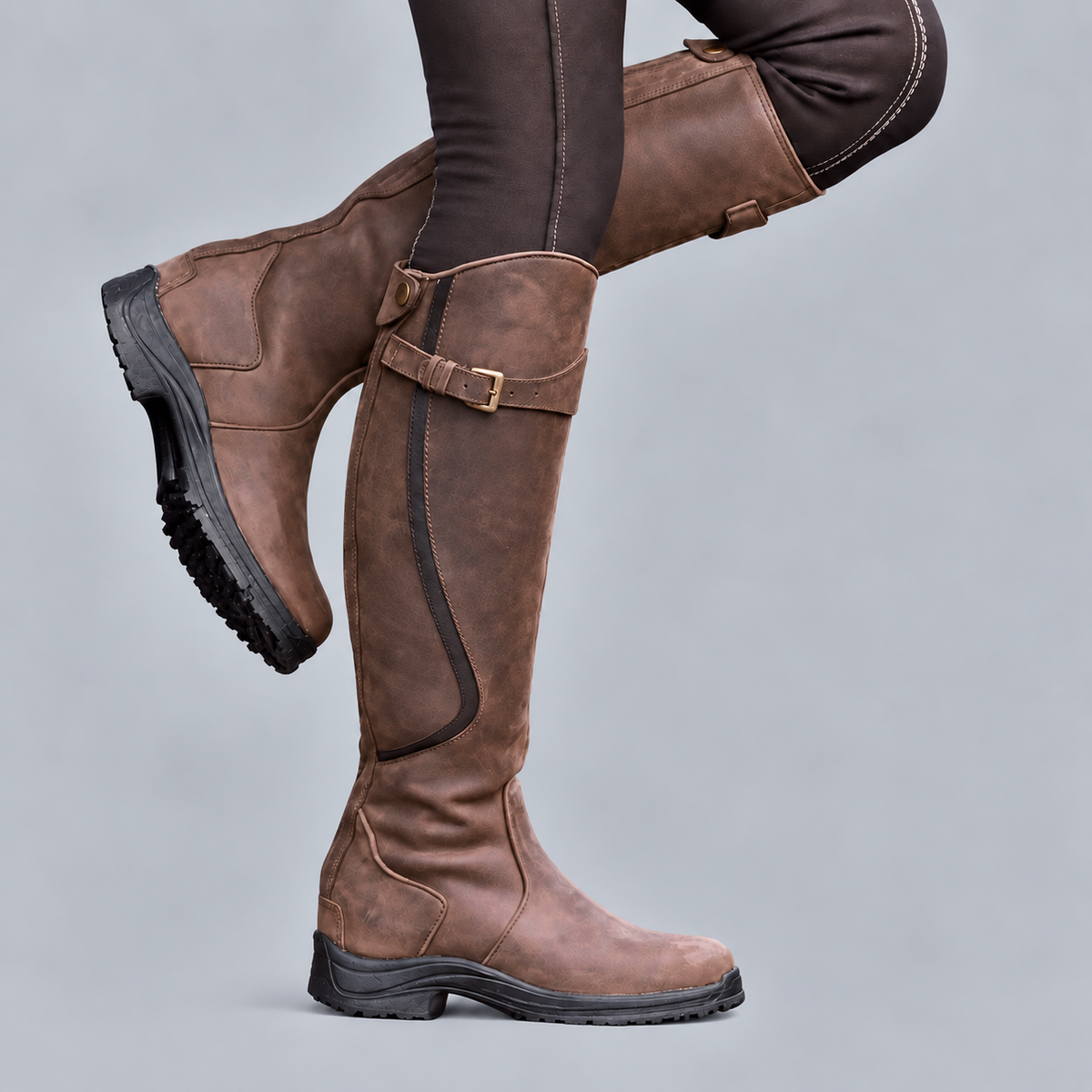 Women's Leather Hiking Boots with Tall Silhouette and Rugged Rubber Sole