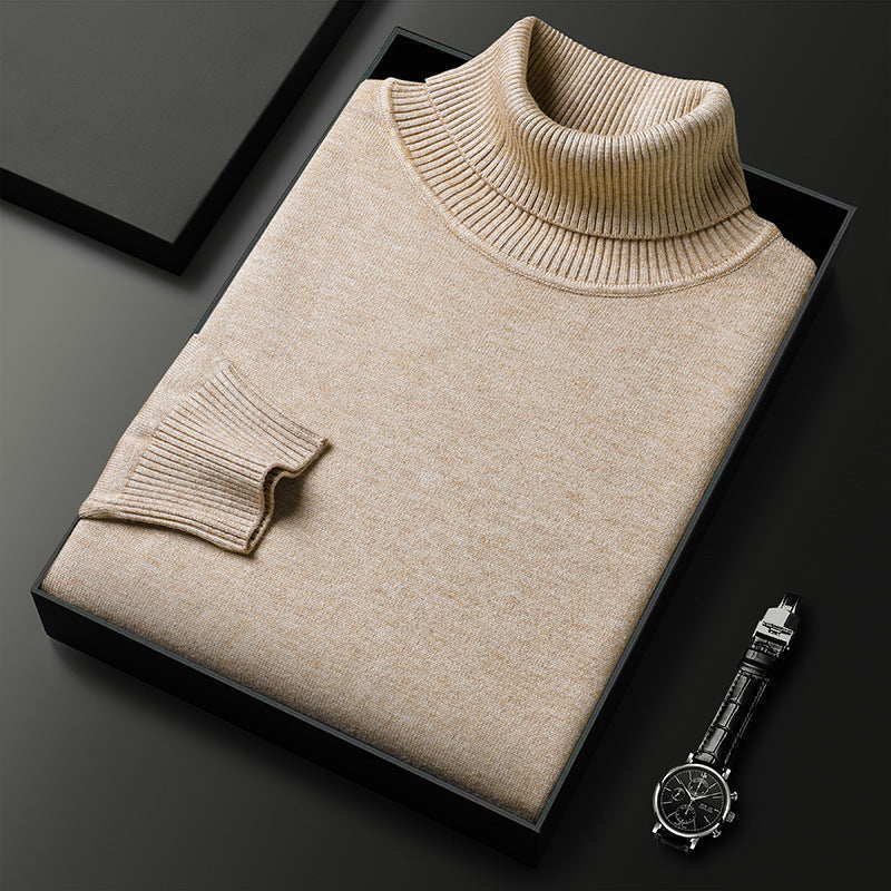 Men's Cashmere Blend Turtleneck Sweater with Fine Knit and Ribbed Cuffs