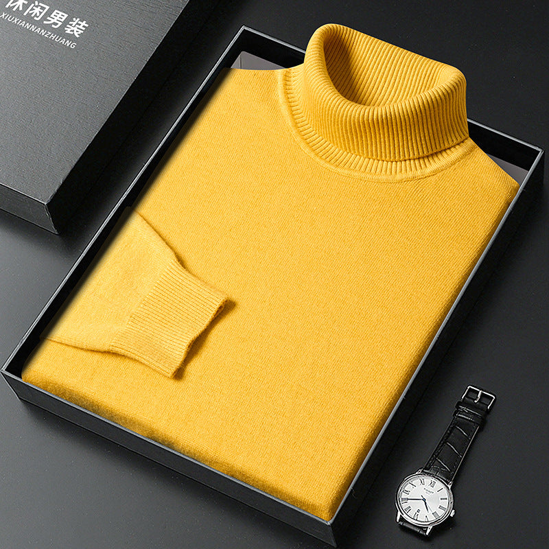 Men's Cashmere Blend Turtleneck Sweater with Fine Knit and Ribbed Cuffs